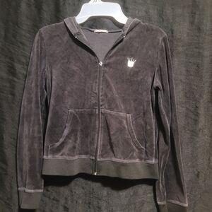 Women's Black Velour Zip-Up Hoodie